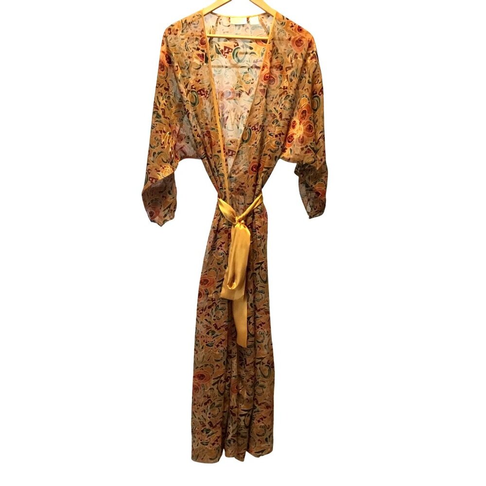 VTG Gold Label Victoria's Secret Woman Abstract Kimono Robe Satin Belt Swim S/P - Picture 4 of 13